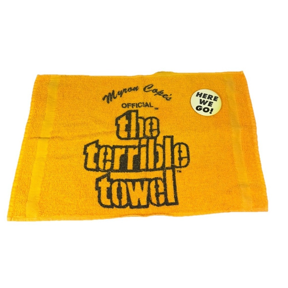 Original Pittsburgh Steelers Gold Terrible Towel Myron Cope Vintage W/pin Button